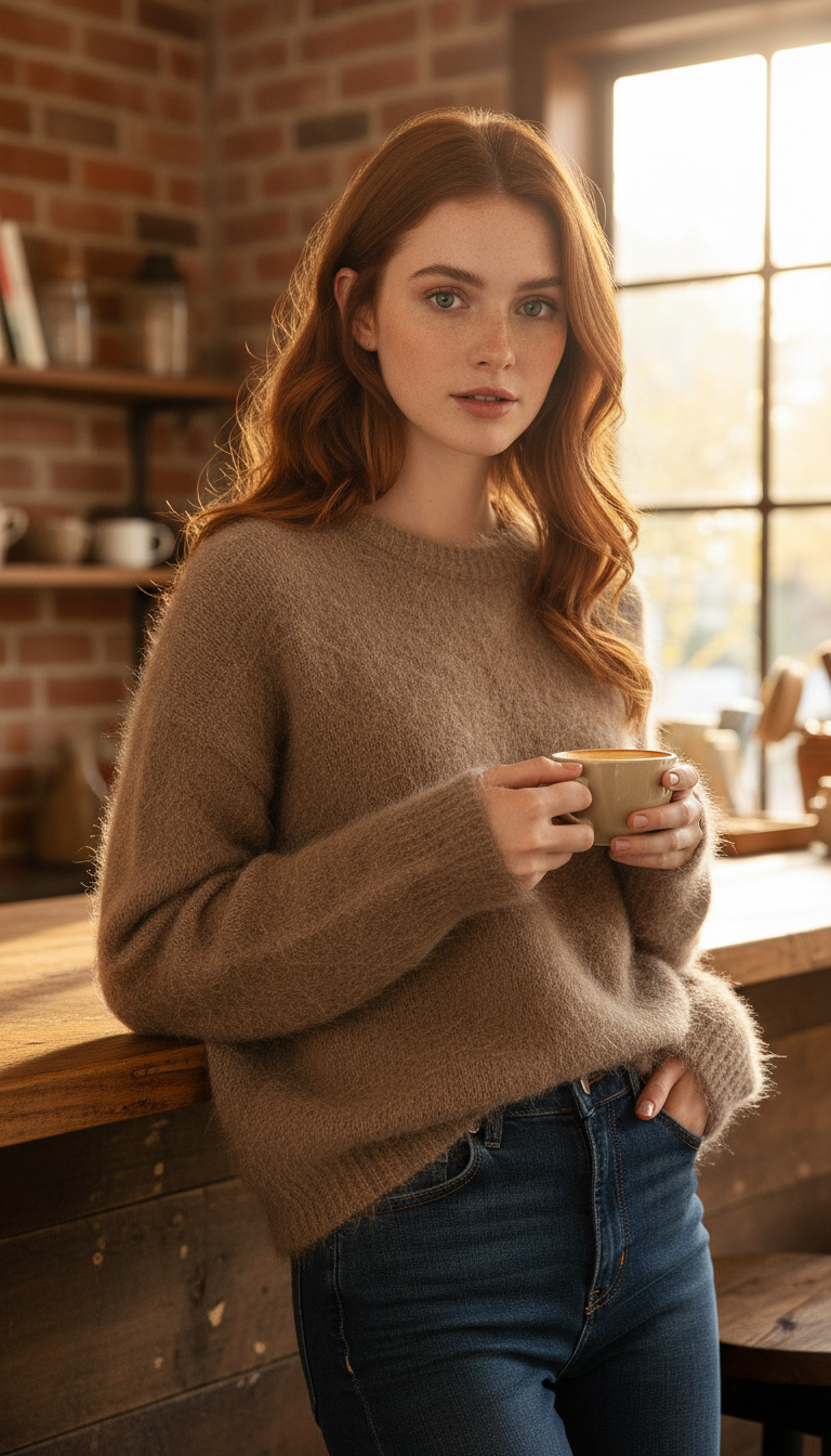Women's Warm Alpaca Pullover - Loose Dropped Sleeve - Image 6
