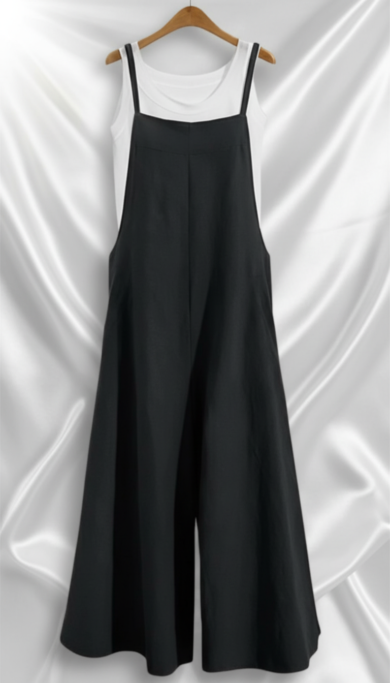 Women's Cotton Linen Wide Leg Overalls - Sleeveless - Back View