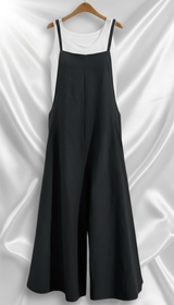 Women's Cotton Linen Wide Leg Overalls - Sleeveless - Back View
