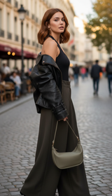 Women's High-Waisted Wide Leg Pants - Pleated Casual - Side View