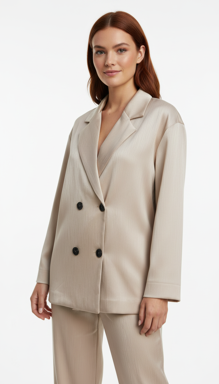 OURYE Women's Silk Double Breasted Suit Set - High Waist