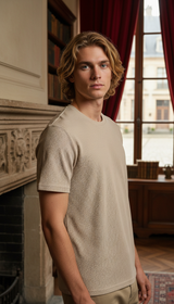 OURYE Men's Waffle Knit T-Shirt - Regular Fit in Stone