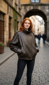 Women's Pebbled Faux Leather Moto Jacket - Casual - Image 6