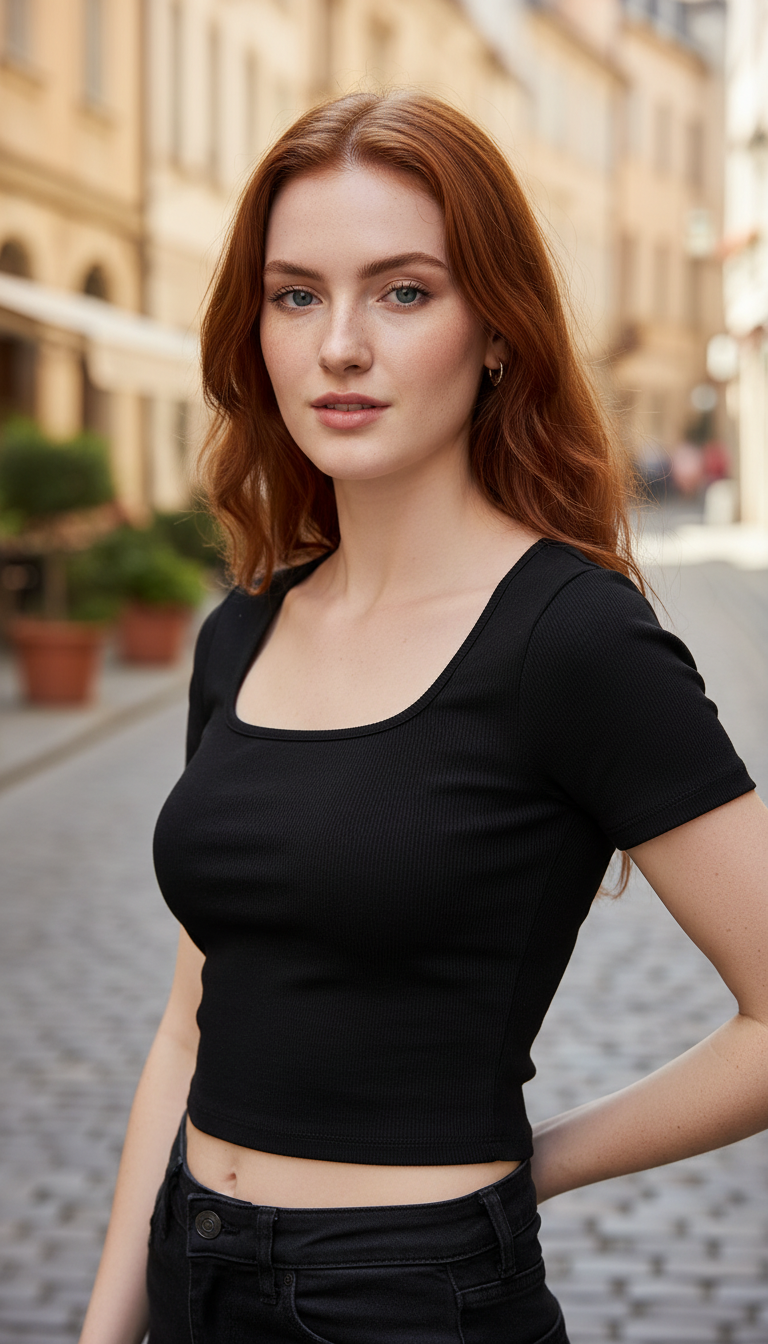 Women's Square Neck Rib Crop Top | Short Sleeve Slim Fit Summer Tee