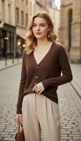 Women's V-Neck Cardigan - Loose Fit Button-Up Sweater - Image 12