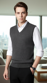 Men's Solid Colour Sweater Vest - V-Neck Sleeveless - Image 9