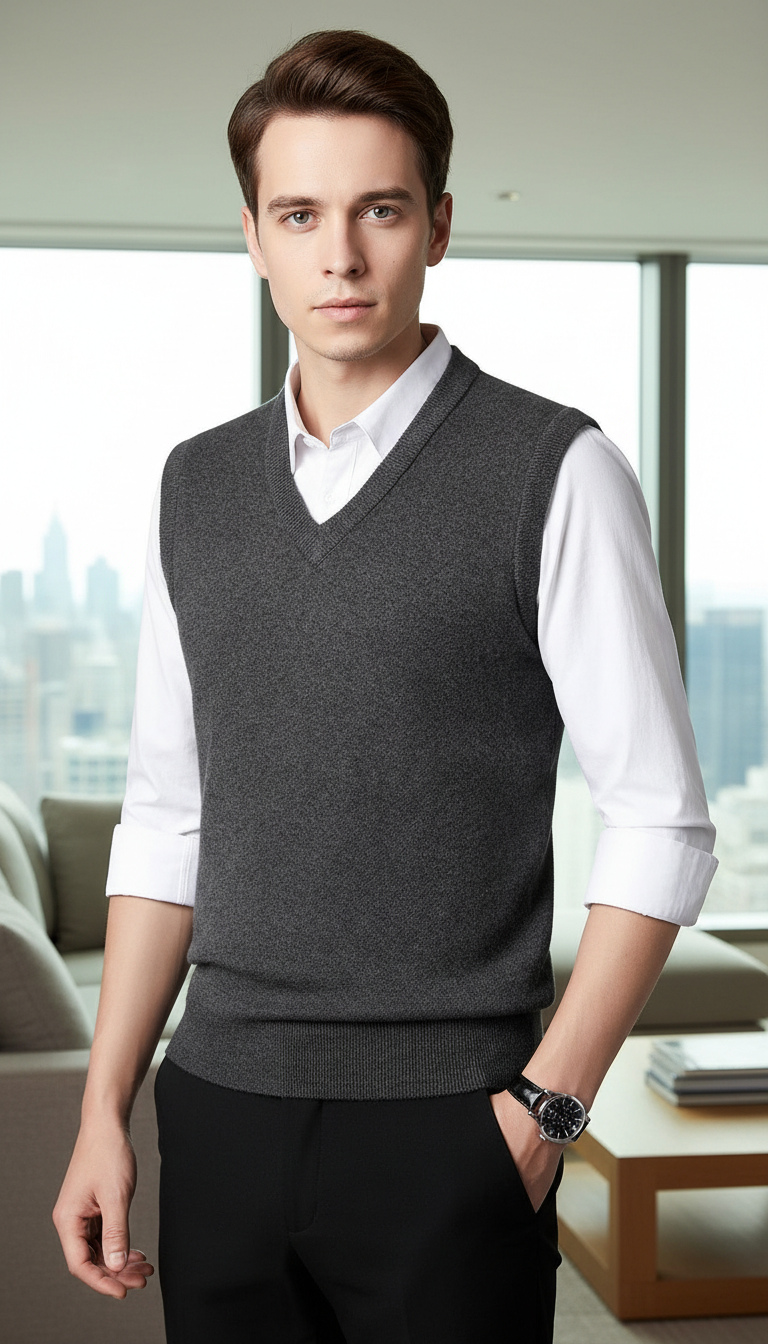 Men's Solid Colour Sweater Vest - V-Neck Sleeveless - Image 9