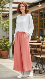 Women's Cotton Linen Wide Leg Pants - Pleated - Image 9