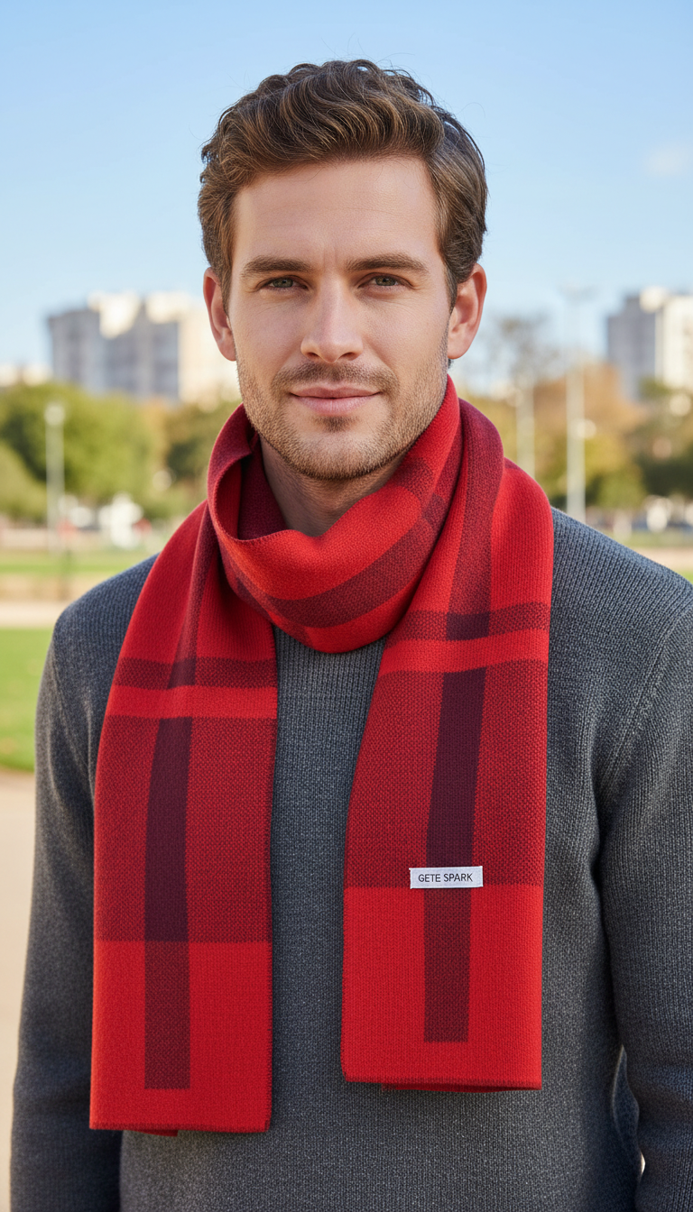 Men's Knit Scarf - Patchwork Cashmere Wool Shawl - Side View