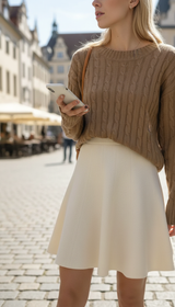 Knitted Mini Skirt – Women's High-Waist Pleated A-Line - Side View