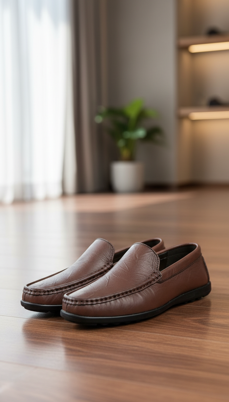 Men's Genuine Leather Loafers - Italian Style Driving - Front View