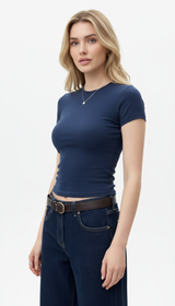 Women's Slim Fit Crop Top - Short Sleeve O-Neck Summer Tee