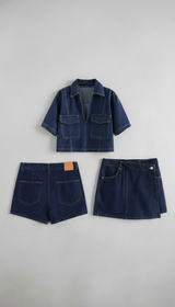 Women's 2-Piece Denim Set - Slim Fit Collar - Back View