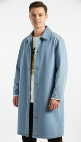OURYE Men's Denim Trench Coat - Relaxed in Black