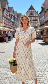 Women's Cotton V-Neck Midi Dress - Vintage Floral - Front View
