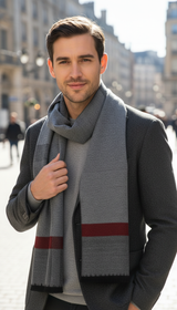 Men's Cashmere Scarf - Striped Business Shawl Wrap - Back View
