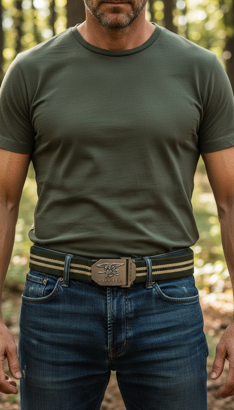 Navy Seal Canvas Military Belt – Premium Leather - Side View