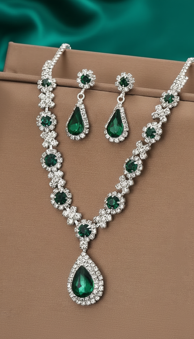 Crystal Teardrop Necklace and Earring Set - 3-Piece - Image 5
