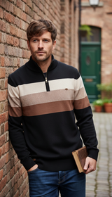 Men's Patchwork Pullover Sweater - Cotton Mock Neck - Image 8