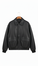 Women's Oversized Vintage Brown Faux Leather Jacket - - Back View