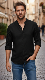 Cotton Linen Henley Shirt – Men's Lightweight Breathable - Front View