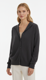 Damen-Kaschmir-Cardigan – Rollkragenpullover mit Knopfleiste