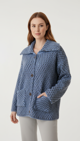 Damen Braun Gestrickte Strickjacke – Eleganter Lockerer Pullovermantel mit Revers und Einreihiger Knopfleiste