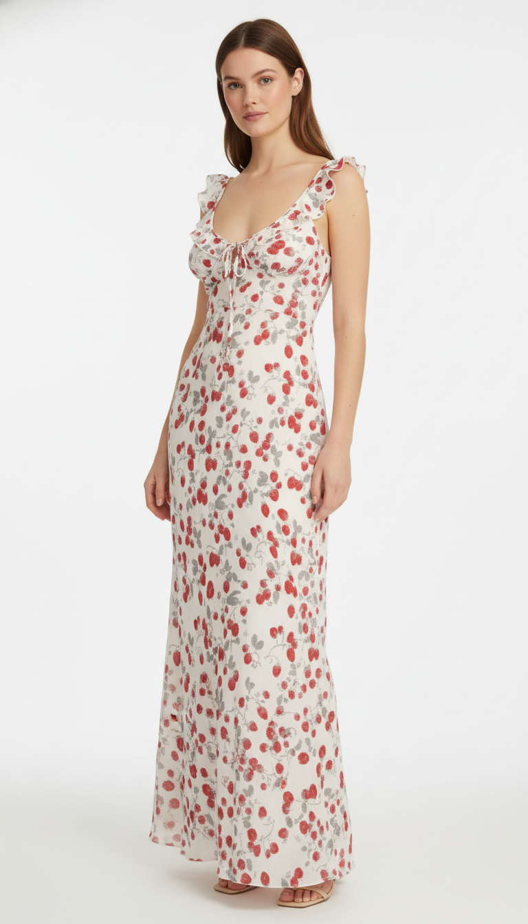 Floral Print Plunge Maxi Dress – Women's Backless Summer Sun Dress for Beach & Vacation in Red