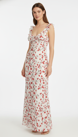 Floral Print Plunge Maxi Dress – Women's Backless Summer Sun Dress for Beach & Vacation in Red