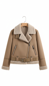 Women's Faux Shearling Moto Jacket - Warm Suede - Back View