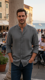 Cotton Linen Henley Shirt – Men's Lightweight Breathable - Image 8