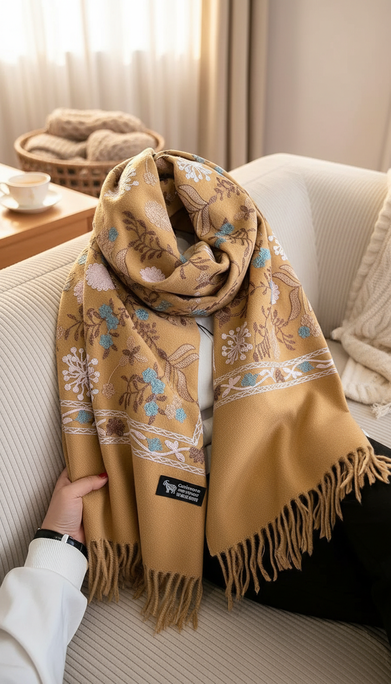 Women's Polyester Scarf - Embroidered Pashmina Shawl Wrap - Image 5