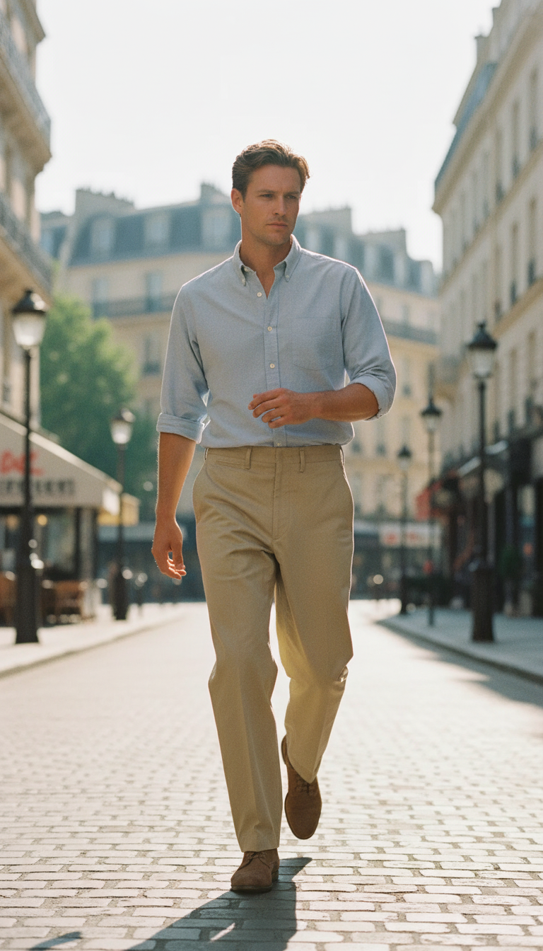 OURYE Men's Cotton Chino Trousers - Straight in Khaki
