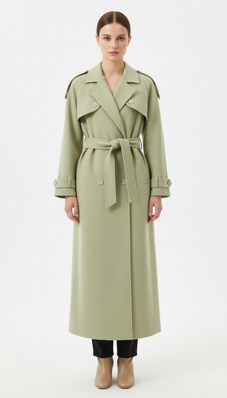 OURYE Women's Wool Trench Coat - Double-Breasted in Camel