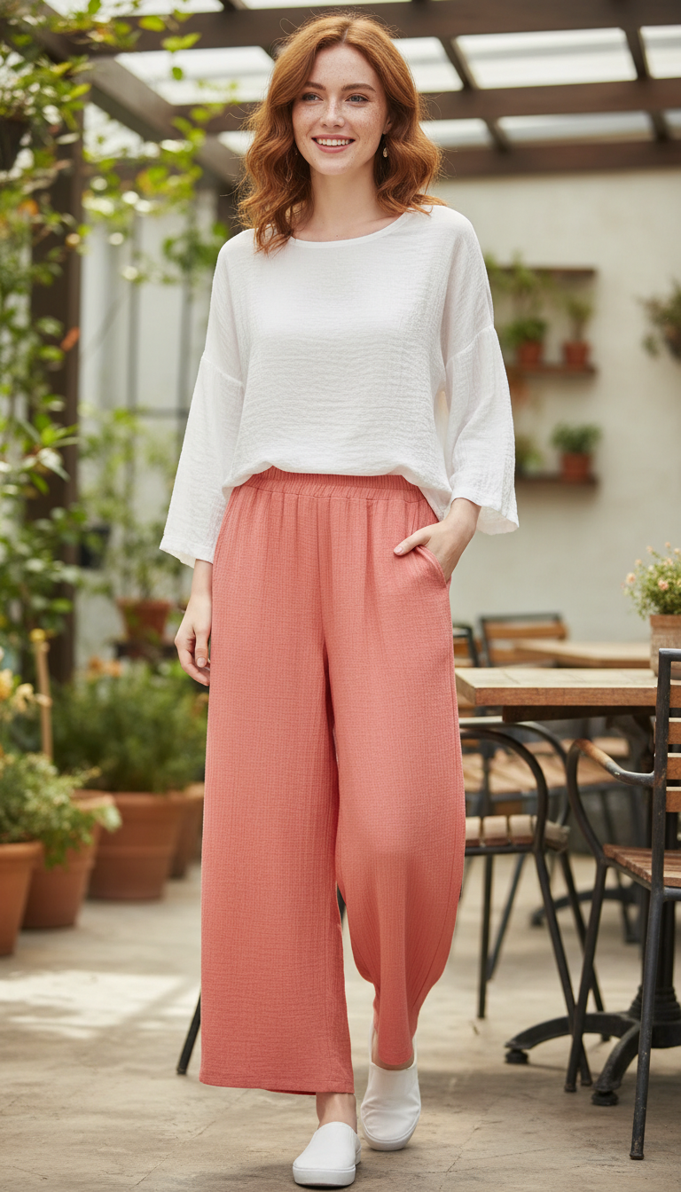 Women's Cotton Linen Wide Leg Pants - Pleated - Back View