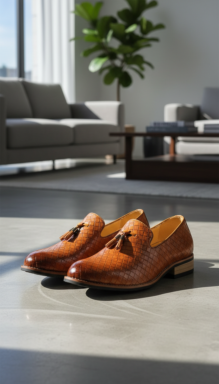 Men's Luxury Leather Loafers - Slip-On Dress Moccasins - Side View