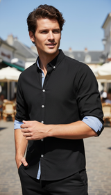 Cotton Blend Oxford Shirt – Men's Long Sleeve - Front View
