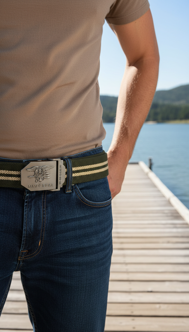 Navy Seal Canvas Military Belt – Premium Leather - Front View