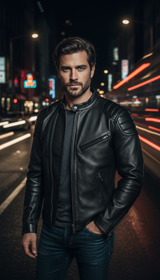 Men's Vintage Brown Genuine Leather Jacket - Slim - Side View