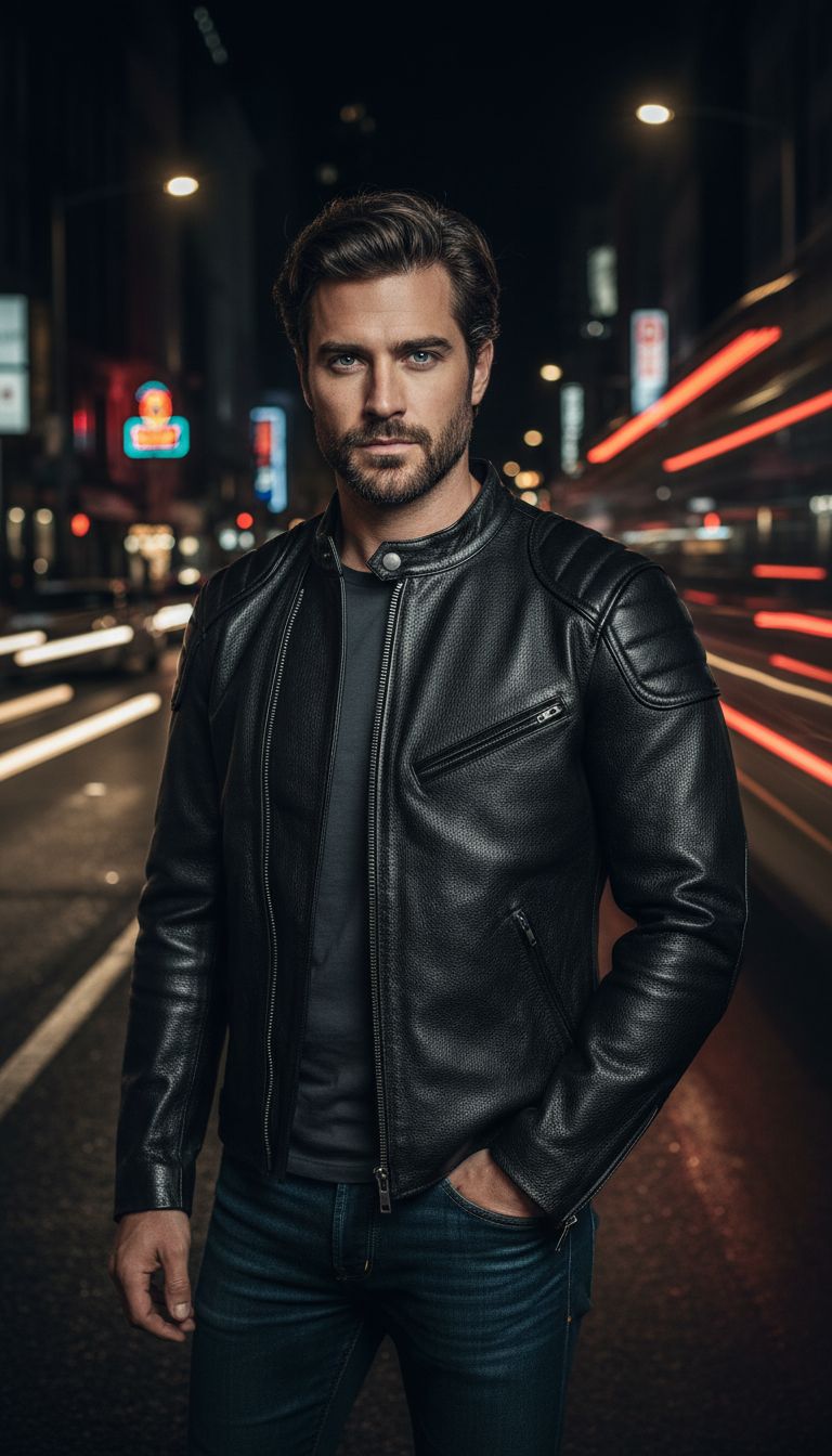Men's Vintage Brown Genuine Leather Jacket - Slim - Side View