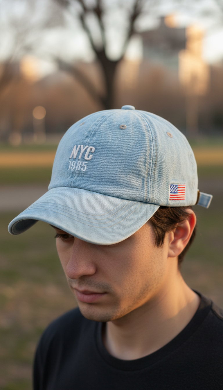 Denim Baseball Cap – Embroidered Letter Snapback Hat - Image 5
