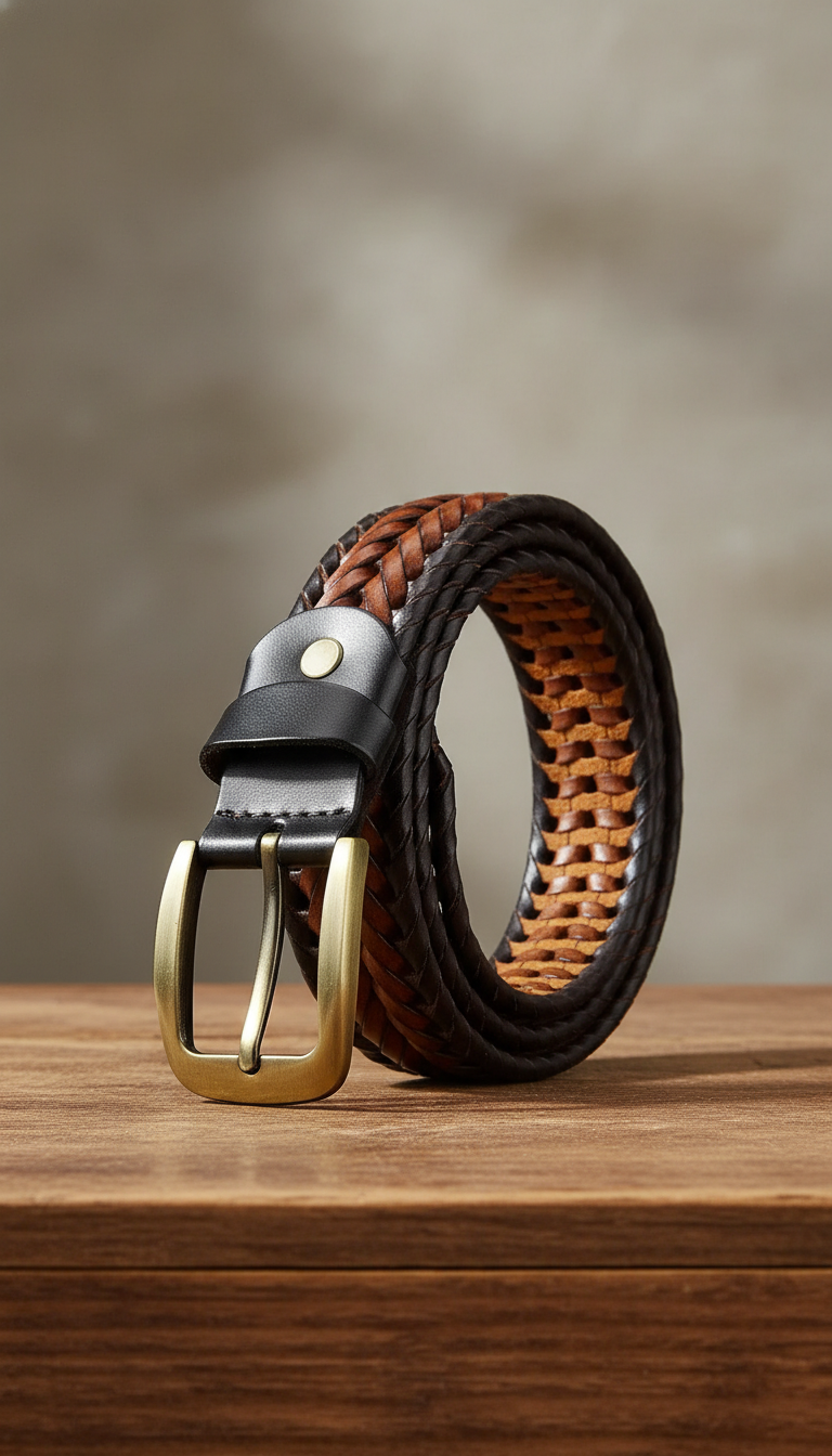 Men's Braided Pin Buckle Belt - Luxury Vintage - Side View