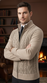 Men's Premium Cashmere Knit Coat - Thermal Jacket - Detail Close-Up