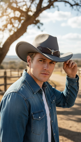 Western Cowboy Hat with Roll Brim - Felt - Image 5