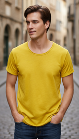 OURYE Men's Cotton Raw Edge Tee - Slim Fit in Coffee