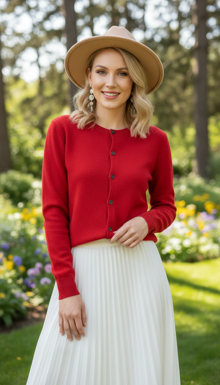 Women's 100% Merino Wool Cardigan - O-Neck Button - Side View