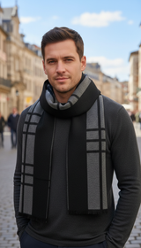 Men's Cashmere Scarf - Striped Business Shawl Wrap - Side View