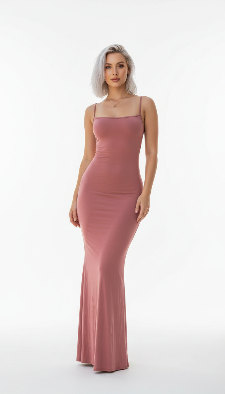 Satin Slip Maxi Dress – Women's Backless Sleeveless Bodycon Party Dress in Green