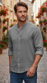 Cotton Linen Henley Shirt – Men's Lightweight Breathable - Image 7