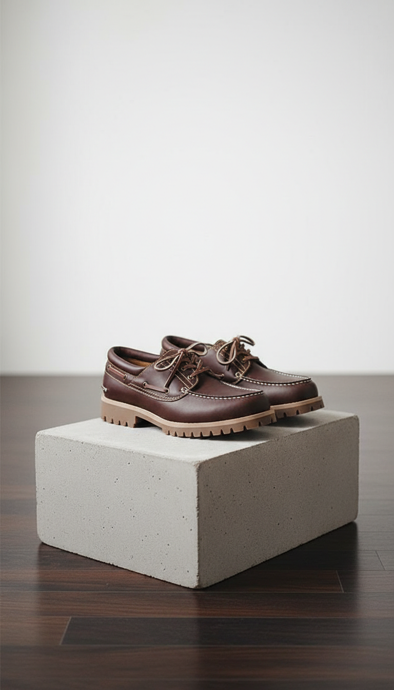 Men's Vintage Leather Boat Shoes - British Style - Front View